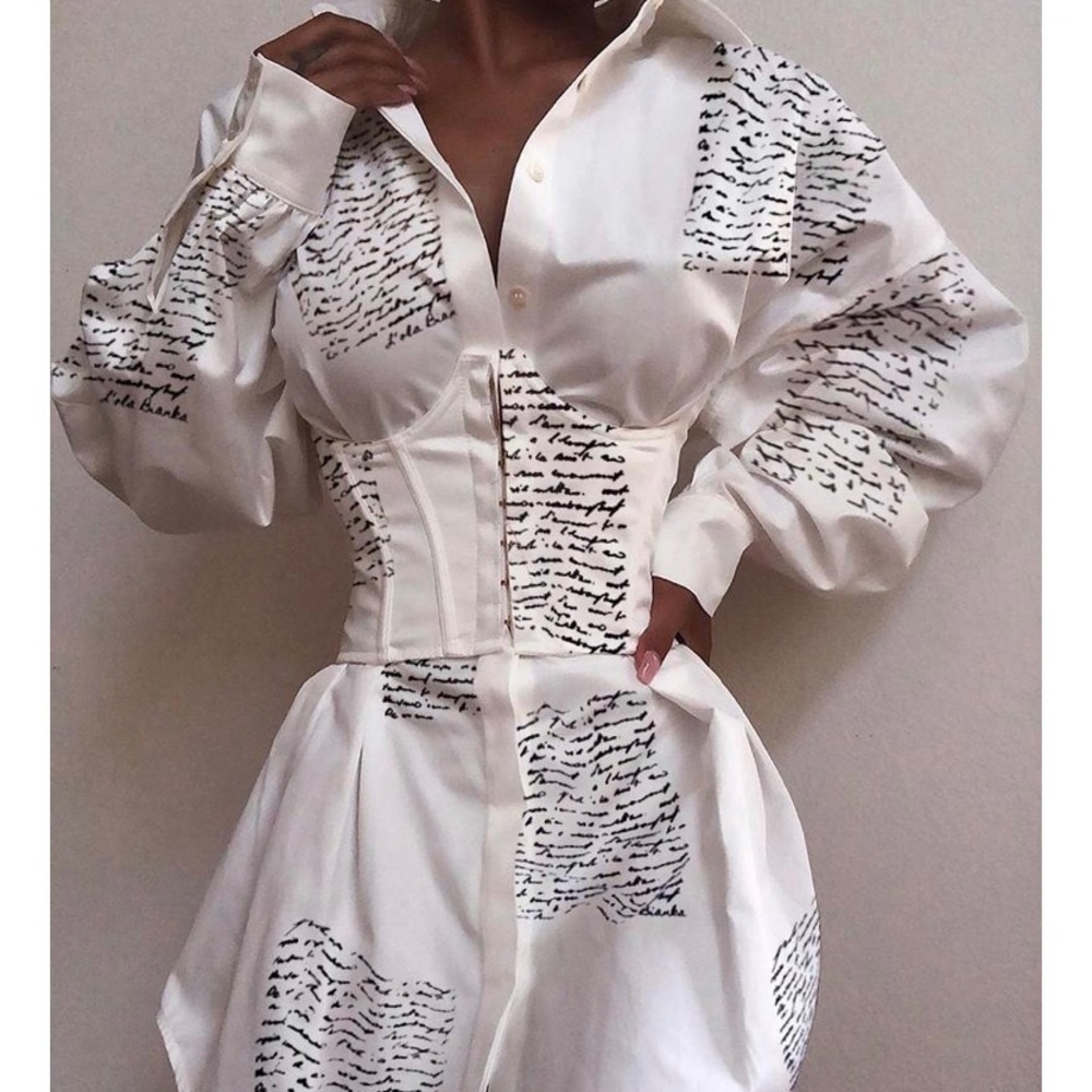 Turn-down Collar Letter Print Buttoned
